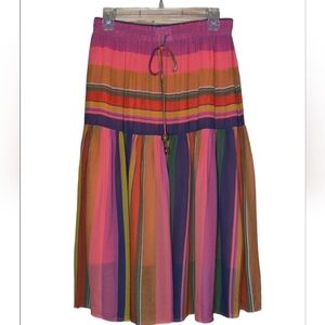 FARM Rio Multicolor Striped A-Line Skirt - Pink, Purple, Orange, Green, Brown